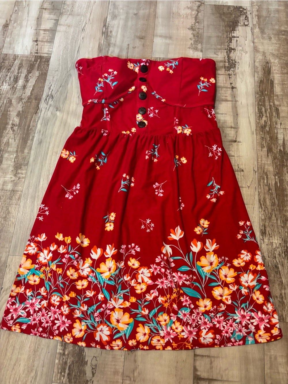 wonder nation Red Floral Strapless Dress